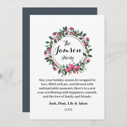 Floral Wreath Family Holiday Ferienwohnung Karte (Vorne/Hinten)