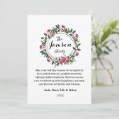 Floral Wreath Family Holiday Ferienwohnung Karte (Stehend Vorderseite)