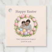Floral Wreath & Family Photo Personalized Easter  Geschenkanhänger (Vorderseite)