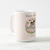 Floral Wreath & Family Photo Personalized Easter  Kaffeetasse (Vorderseite Links)