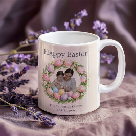 Floral Wreath & Family Photo Personalized Easter  Kaffeetasse