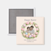 Floral Wreath & Family Photo Personalized Easter  Magnet (Vorderseite/Rückseite)