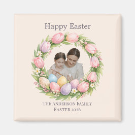 Floral Wreath & Family Photo Personalized Easter  Magnet