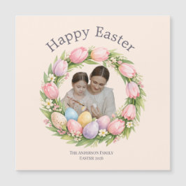 Floral Wreath & Family Photo Personalized Easter  Magnetkarte