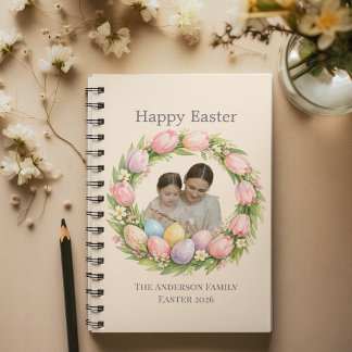 Floral Wreath & Family Photo Personalized Easter  Notizblock
