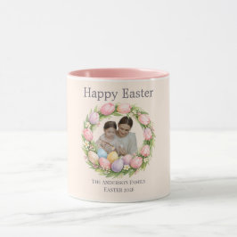 Floral Wreath & Family Photo Personalized Easter  Tasse