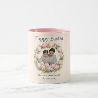 Floral Wreath & Family Photo Personalized Easter  Tasse