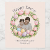 Floral Wreath & Family Photo Personalized Easter Weinetikett (Einzelnes Label)
