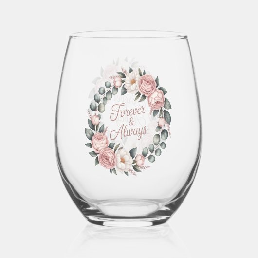 Floral Wreath “Forever & Always” Weinglas Ohne Stiel (Vorderseite)