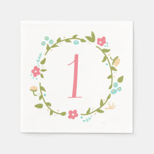 Floral Wreath Girl 1. Geburtstag Serviette