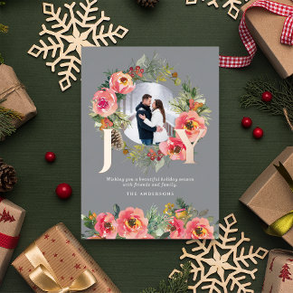 Floral Wreath Gold Joy Botanisches Weihnachtsfest  Folien Feiertagskarte