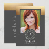 Floral Wreath Gold Texture Foto Abschluss Einladung (Vorne/Hinten)