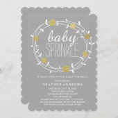 Floral Wreath | Golden Baby Sprinkle Einladung (Vorne/Hinten)