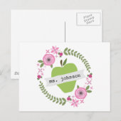 Floral Wreath Green Apple Personalisiert Teacher Postkarte (Vorne/Hinten)