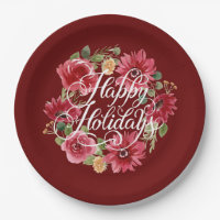 Floral Wreath Happy Holidays Red