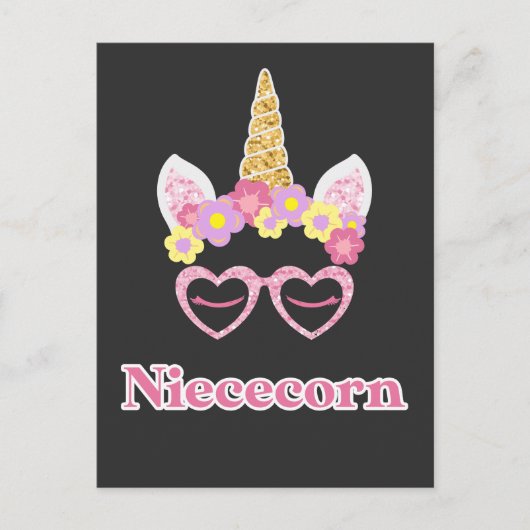 Floral Wreath Heart Unicorn Niece Postkarte (Vorderseite)