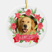 Floral Wreath Hund Foto Keramik Ornament (Vorne)
