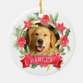 Floral Wreath Hund Foto Keramik Ornament (Hinten)