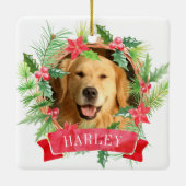 Floral Wreath Hund Foto Keramikornament (Rückseite)