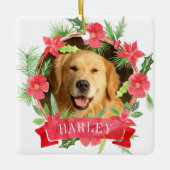 Floral Wreath Hund Foto Keramikornament (Vorderseite)