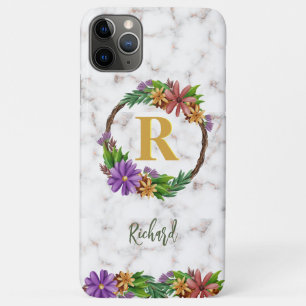 Floral Wreath Initial Letter Monogram Name Marble Case-Mate iPhone Hülle
