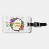 Floral Wreath Initial Letter Monogram Name Marble Gepäckanhänger (Vorderseite horizontal)