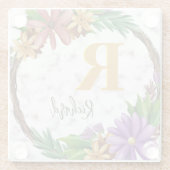 Floral Wreath Initial Letter Monogram Name Marble Glasuntersetzer (Rückseite)