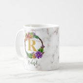 Floral Wreath Initial Letter Monogram Name Marble Kaffeetasse (Vorderseite Links)