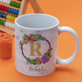 Floral Wreath Initial Letter Monogram Name Marble Kaffeetasse