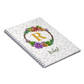 Floral Wreath Initial Letter Monogram Name Marble Notizblock (Rechte Seite)