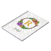 Floral Wreath Initial Letter Monogram Name Marble Notizblock (Linke Seite)