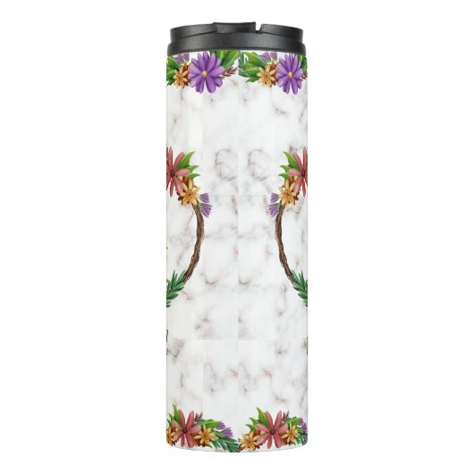 Floral Wreath Initial Letter Monogram Name Marble Thermosbecher (Rückseite)