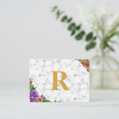 Floral Wreath Initial Letter Monogram Name Marble Visitenkarte (Stehend Vorderseite)