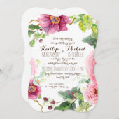 Floral Wreath Leaf Bracket Raspberry Rose Peonies Einladung (Vorne/Hinten)