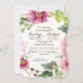 Floral Wreath Leaf Bracket Raspberry Rose Peonies Einladung (Vorderseite)