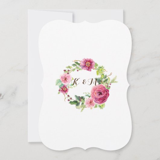 Floral Wreath Leaf Bracket Raspberry Rose Peonies Einladung (Rückseite)