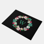 Floral Wreath Mit Monogramm Black Fußmatte (Schrägansicht)