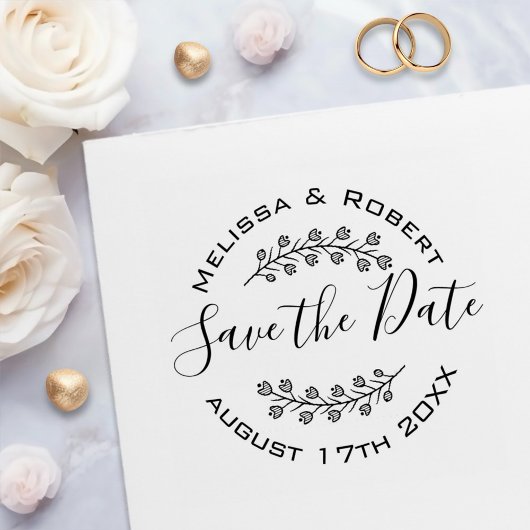 Floral Wreath Modern Wedding Save the Date Permastempel