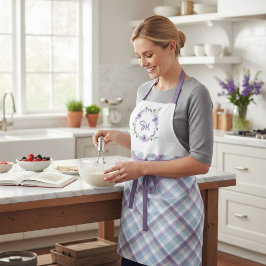 Floral Wreath Monogram Plaid Apron - Personalized  Schürze