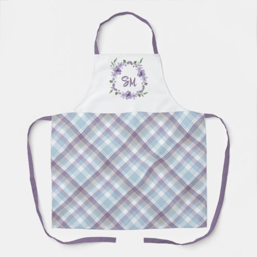Floral Wreath Monogram Plaid Apron - Personalized  Schürze (Vorderseite)