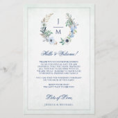 Floral Wreath Monogram Wedding Welcome Itinerary (Vorderseite)