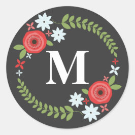 Floral-Wreath-Monogramm-Aufkleber - grau Runder Aufkleber