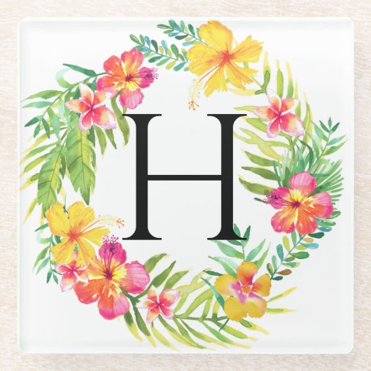 Floral Wreath Monogramm Glasuntersetzer (Vorderseite)
