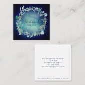 Floral Wreath Monogramm in Midnight Blue Quadratische Visitenkarte (Vorne/Hinten)