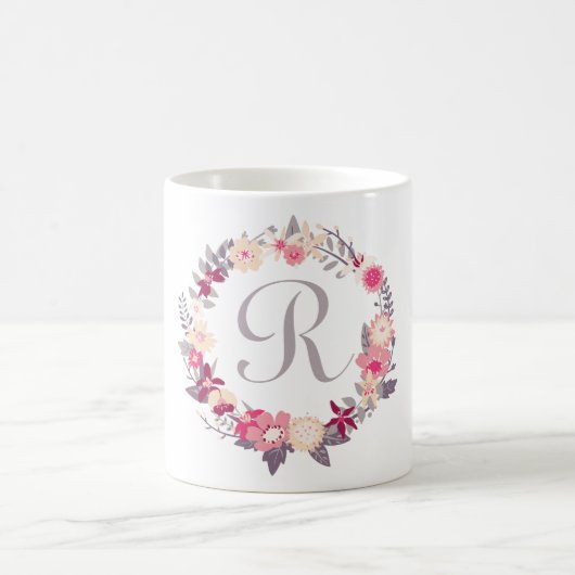 Floral Wreath Monogramm Kaffeetasse (Mittel)
