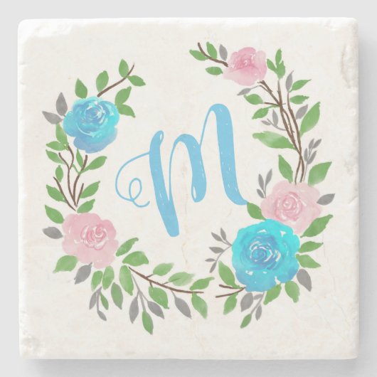 Floral Wreath Monogramm Steinuntersetzer (Vorderseite)
