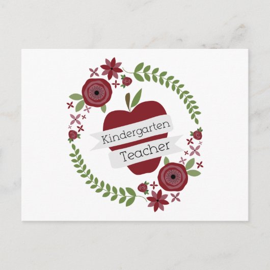 Floral Wreath Red Apple Kindergarten Lehrer Postkarte (Vorderseite)