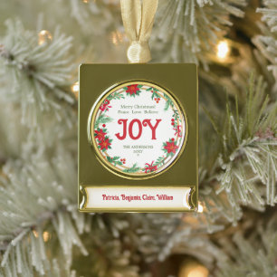 Floral Wreath Red Gold Joy Elegant Frohe Weihnacht Banner-Ornament Gold