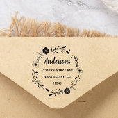 Floral Wreath | Rücksendeadresse von Familiennamen Gummistempel