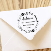 Floral Wreath | Rücksendeadresse von Familiennamen Gummistempel